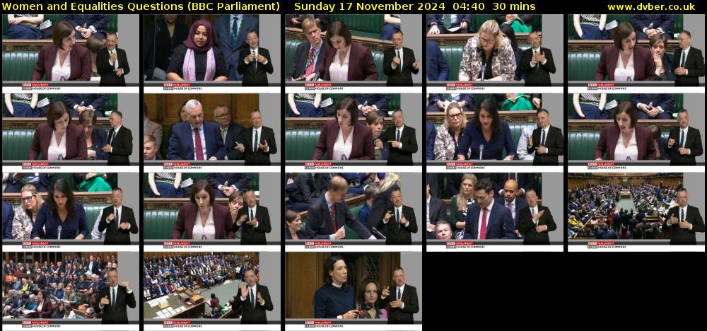 Women and Equalities Questions (BBC Parliament) Sunday 17 November 2024 04:40 - 05:10