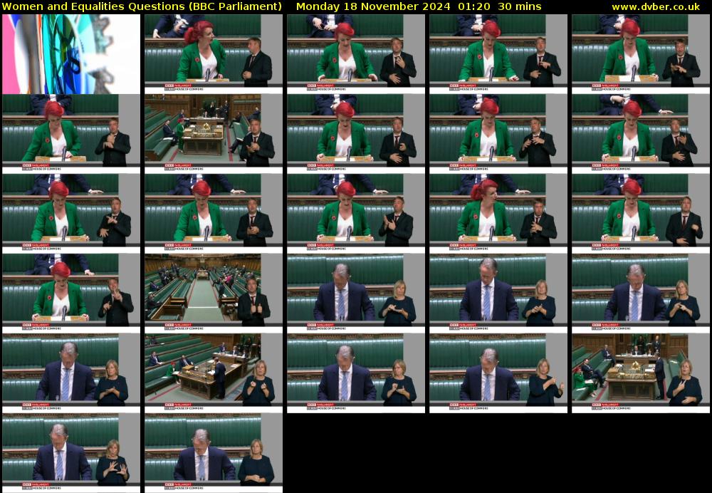 Women and Equalities Questions (BBC Parliament) Monday 18 November 2024 01:20 - 01:50