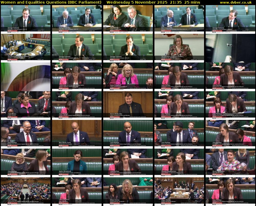 Women and Equalities Questions (BBC Parliament) Wednesday 5 November 2025 21:35 - 22:00