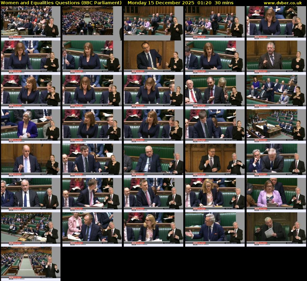Women and Equalities Questions (BBC Parliament) Monday 15 December 2025 01:20 - 01:50