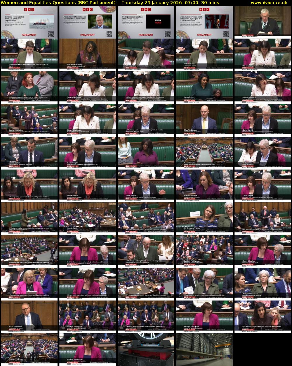 Women and Equalities Questions (BBC Parliament) Thursday 29 January 2026 07:00 - 07:30