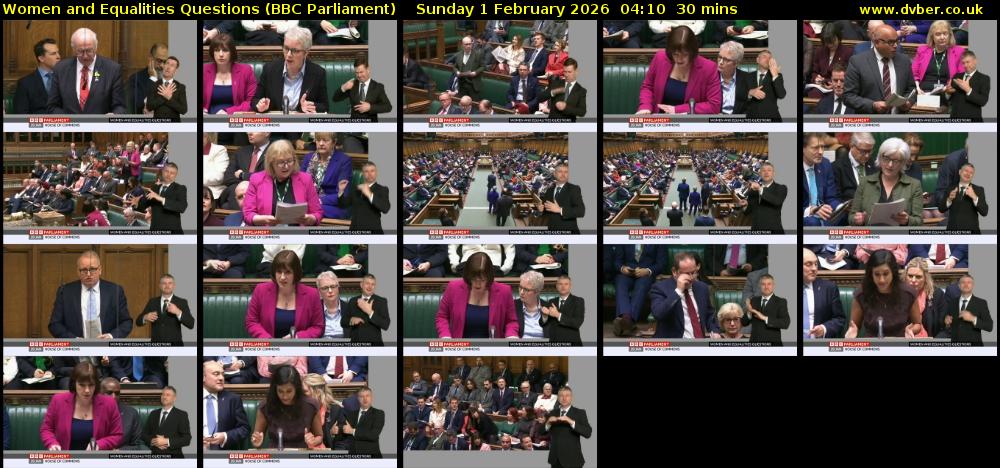 Women and Equalities Questions (BBC Parliament) Sunday 1 February 2026 04:10 - 04:40