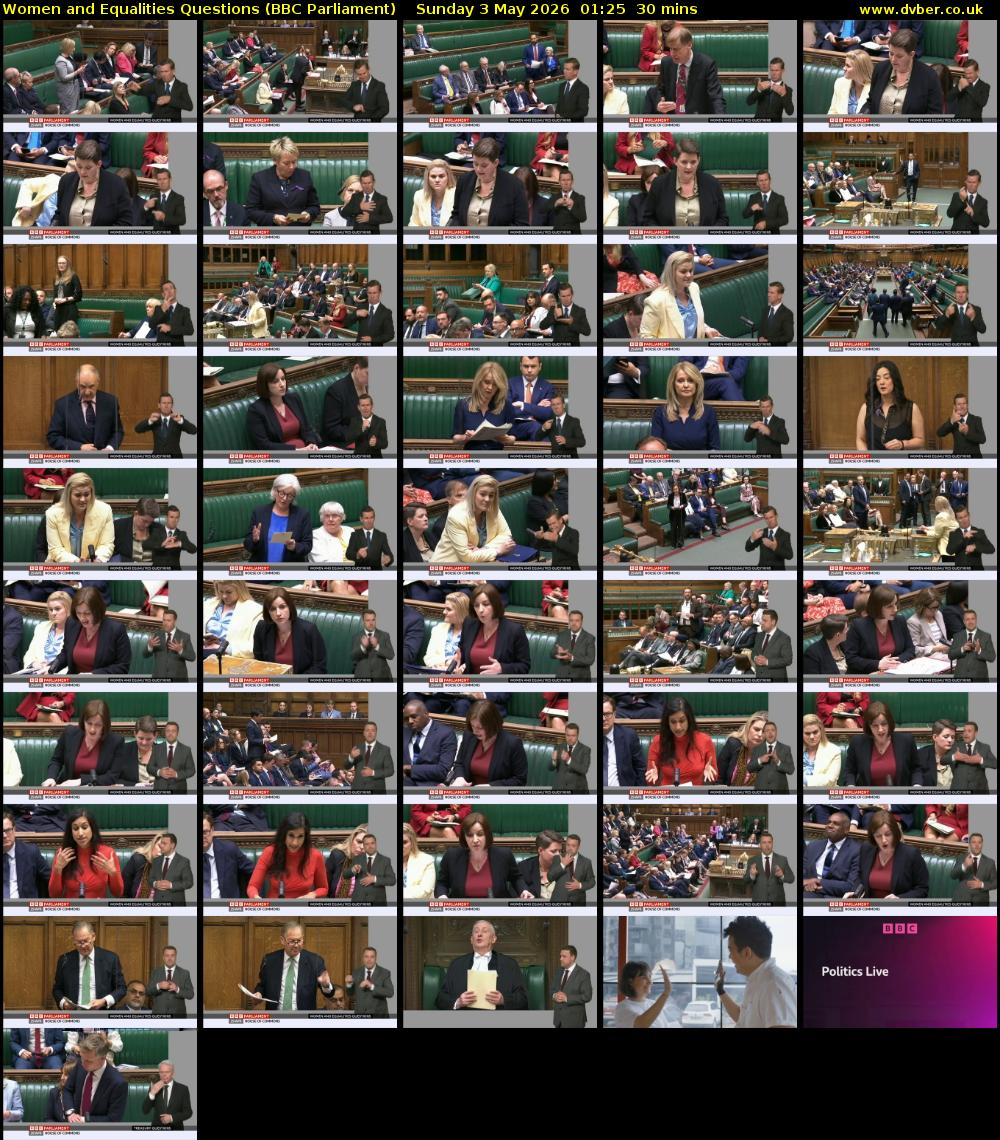 Women and Equalities Questions (BBC Parliament) Sunday 3 May 2026 01:25 - 01:55