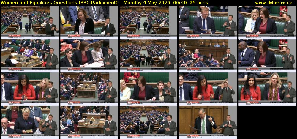 Women and Equalities Questions (BBC Parliament) Monday 4 May 2026 00:40 - 01:05