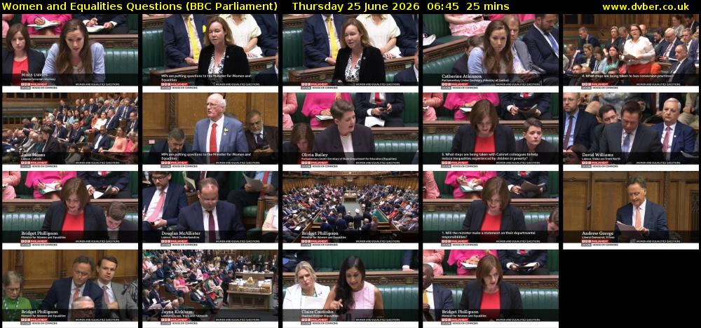 Women and Equalities Questions (BBC Parliament) Thursday 25 June 2026 06:45 - 07:10