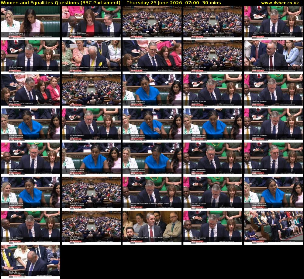 Women and Equalities Questions (BBC Parliament) Thursday 25 June 2026 07:00 - 07:30