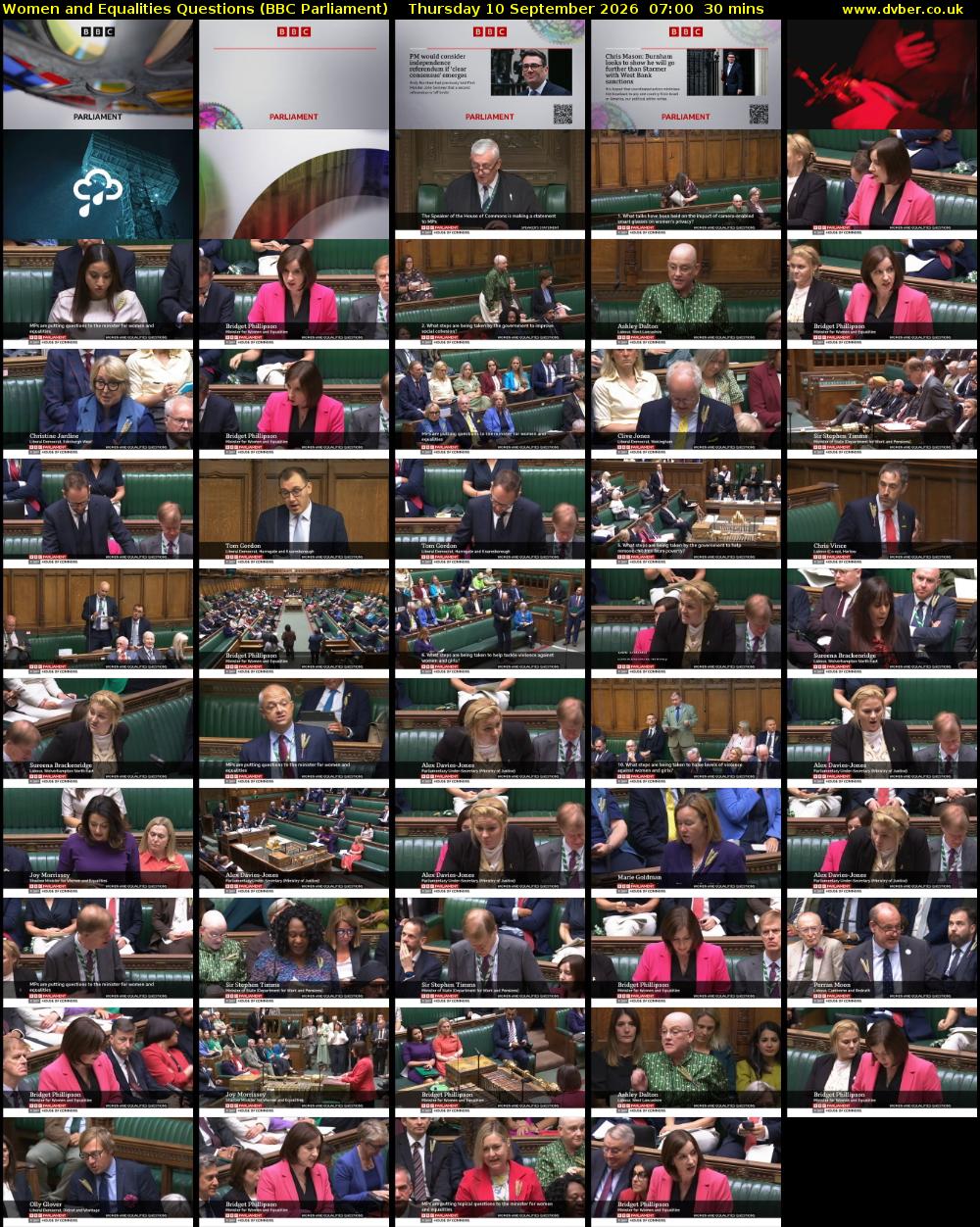 Women and Equalities Questions (BBC Parliament) Thursday 10 September 2026 07:00 - 07:30
