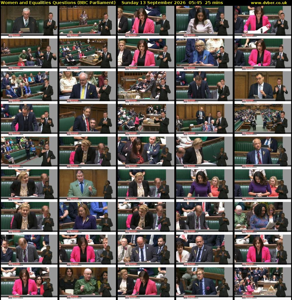 Women and Equalities Questions (BBC Parliament) Sunday 13 September 2026 05:45 - 06:10