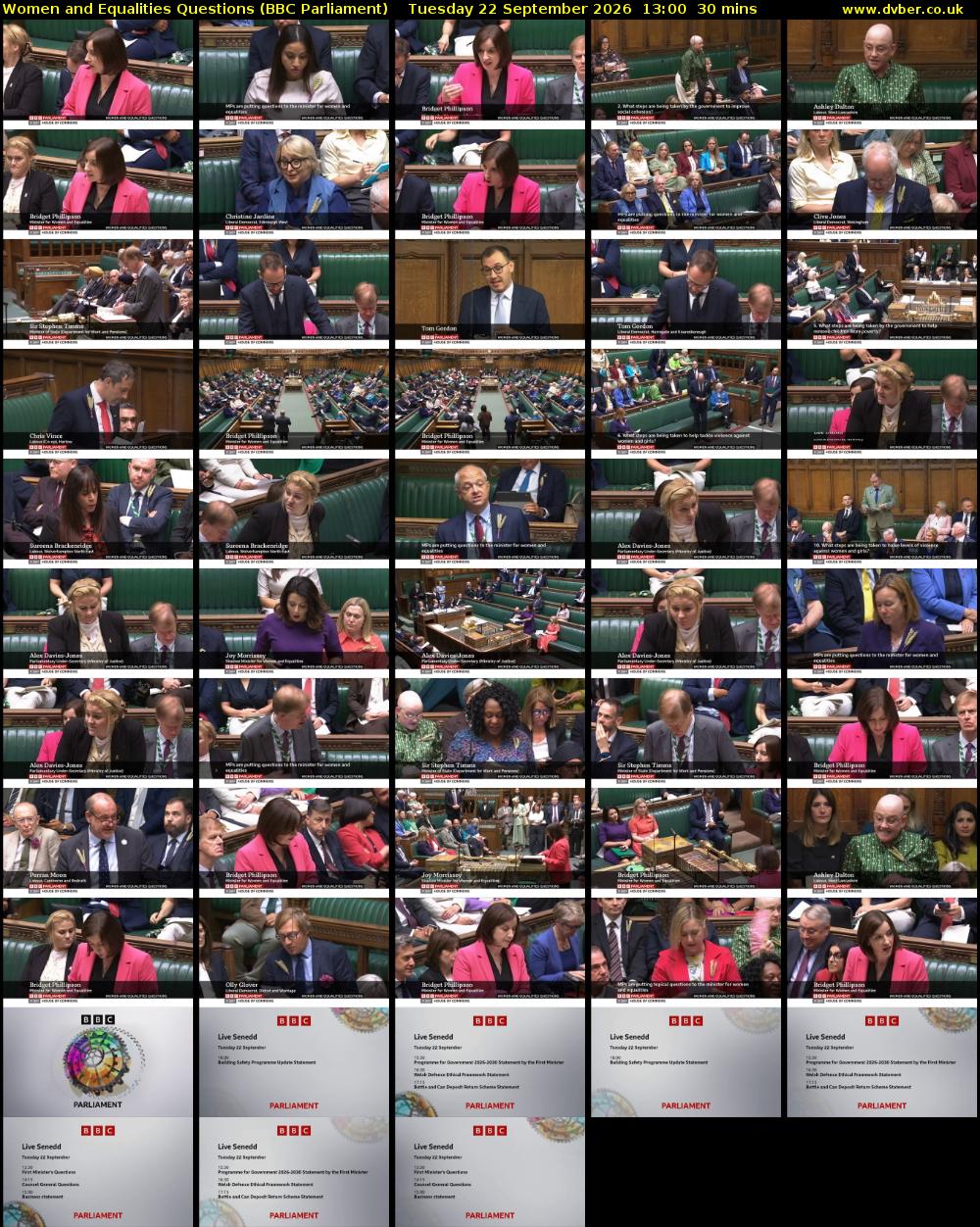Women and Equalities Questions (BBC Parliament) Tuesday 22 September 2026 13:00 - 13:30