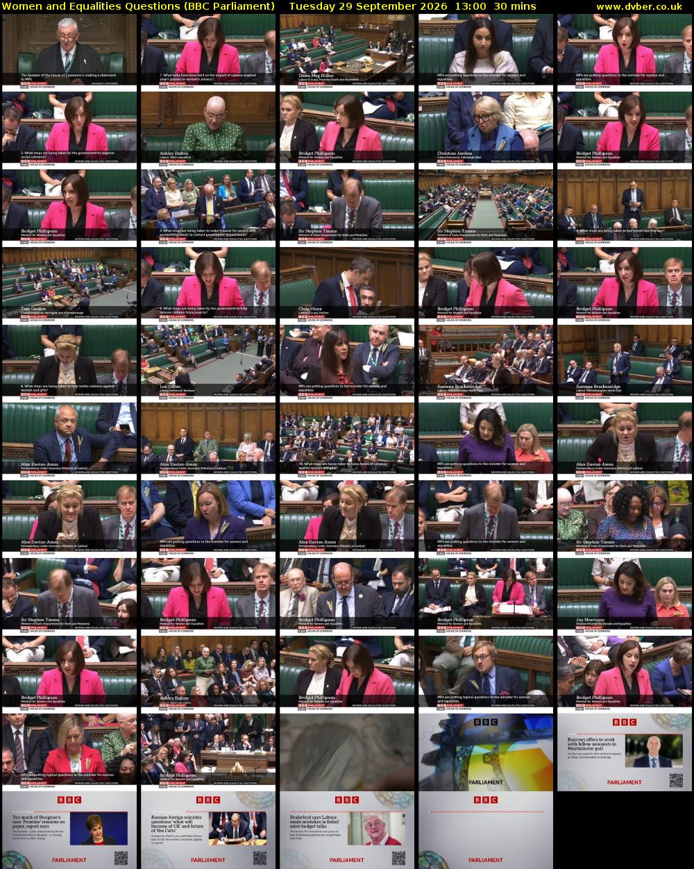 Women and Equalities Questions (BBC Parliament) Tuesday 29 September 2026 13:00 - 13:30