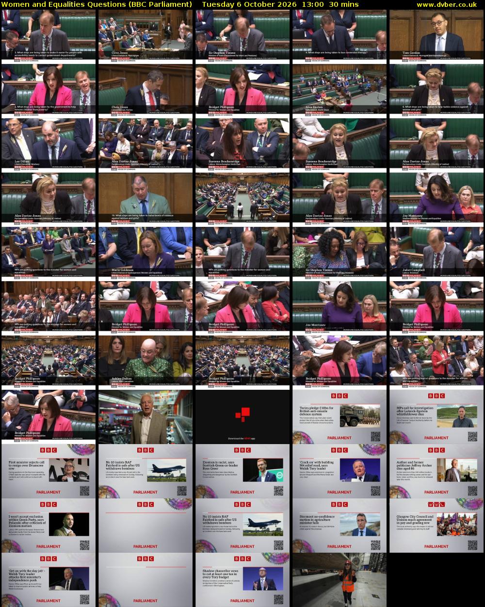 Women and Equalities Questions (BBC Parliament) Tuesday 6 October 2026 13:00 - 13:30