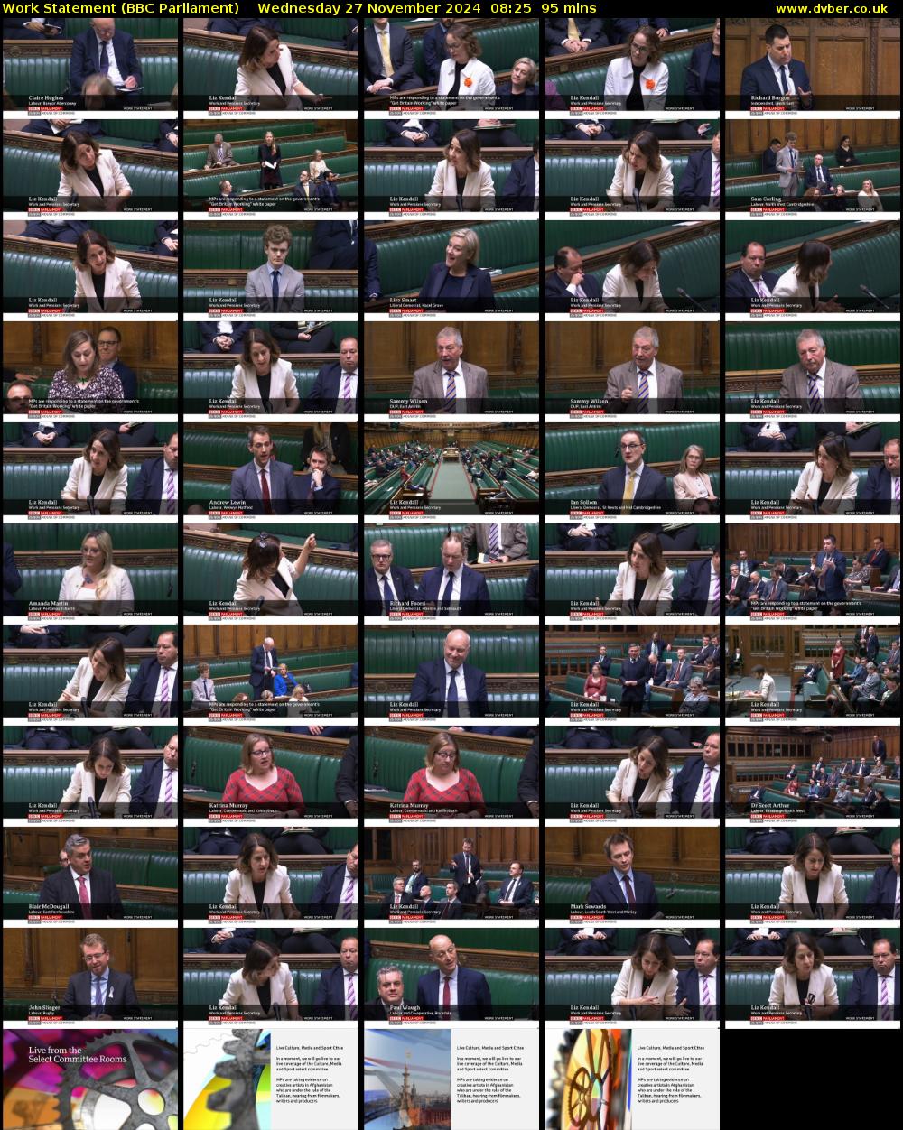 Work Statement (BBC Parliament) Wednesday 27 November 2024 08:25 - 10:00