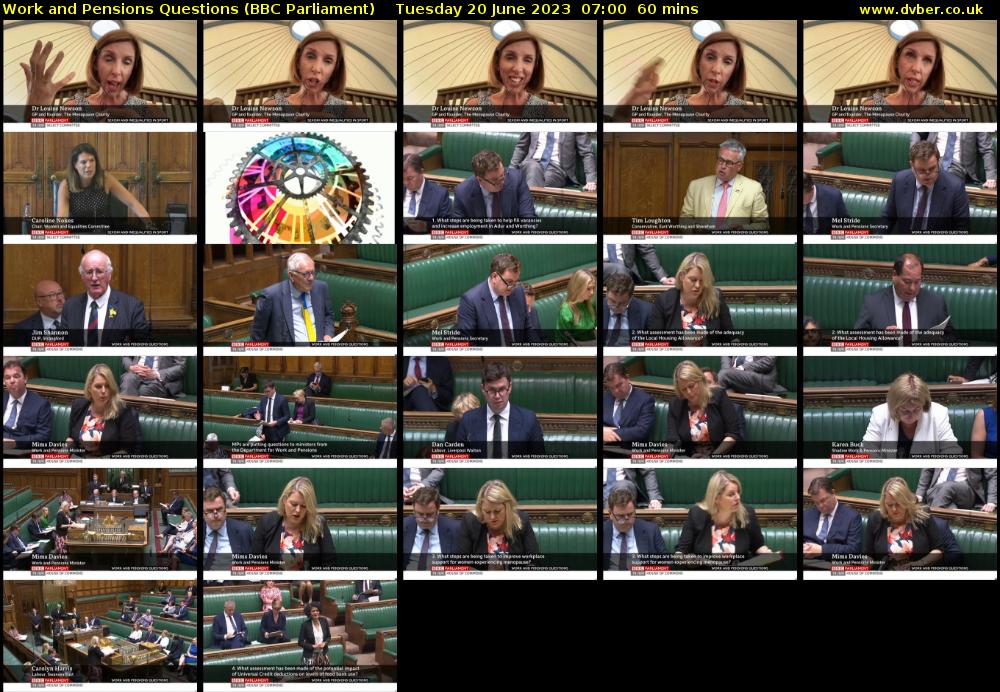 Work and Pensions Questions (BBC Parliament) Tuesday 20 June 2023 07:00 - 08:00