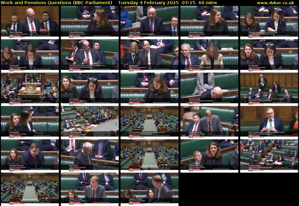 Work and Pensions Questions (BBC Parliament) Tuesday 4 February 2025 07:15 - 08:15