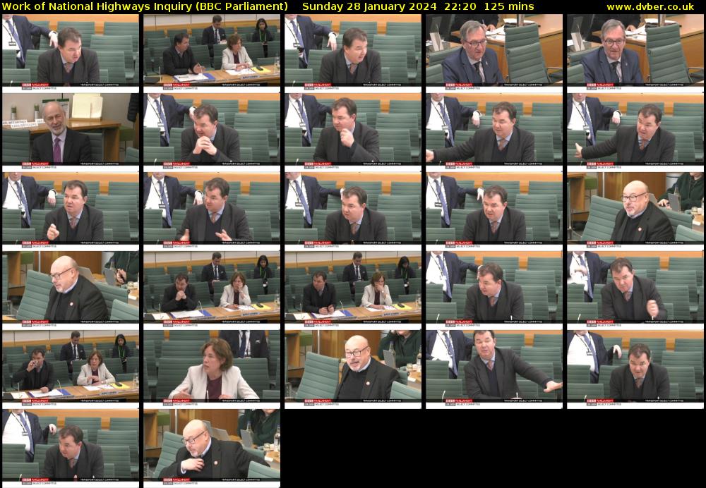 Work of National Highways Inquiry (BBC Parliament) Sunday 28 January 2024 22:20 - 00:25