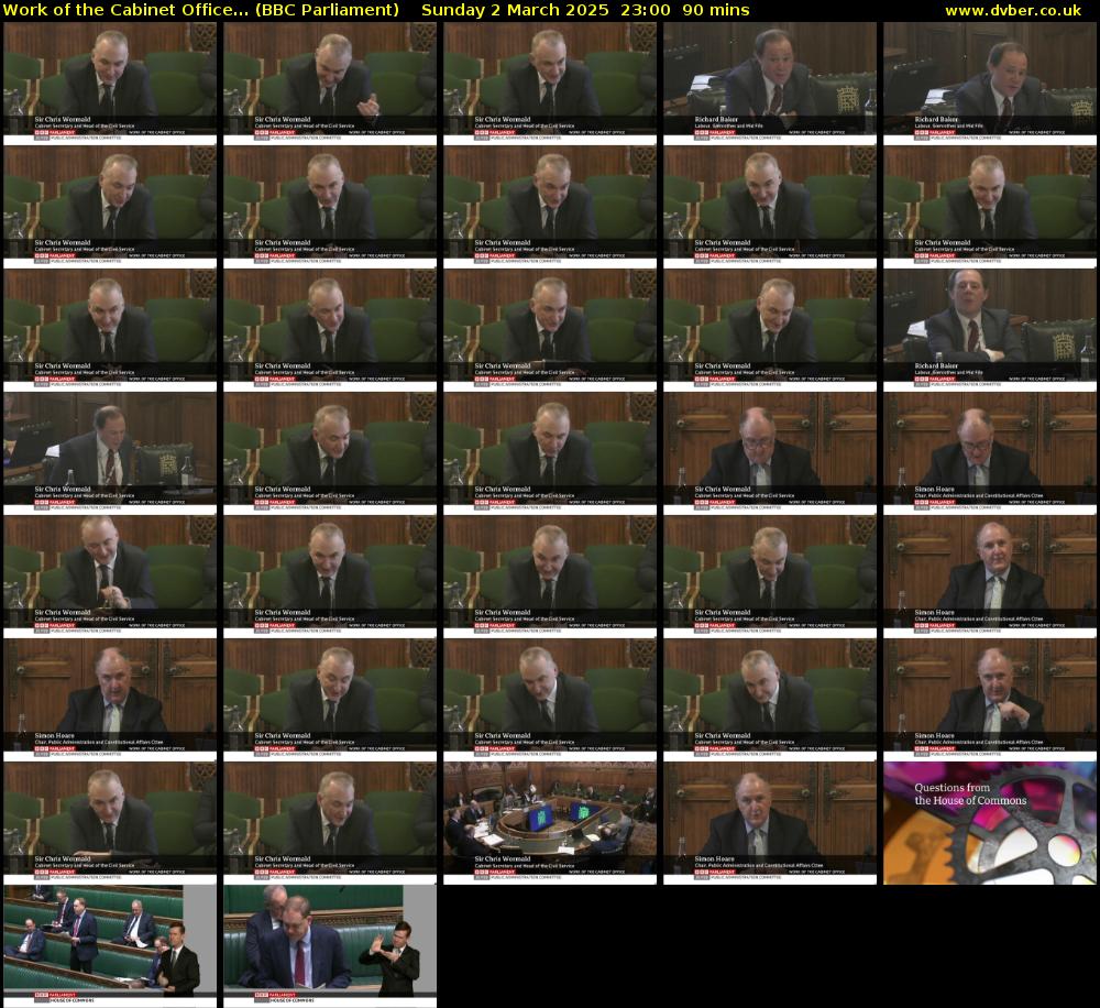 Work of the Cabinet Office... (BBC Parliament) Sunday 2 March 2025 23:00 - 00:30