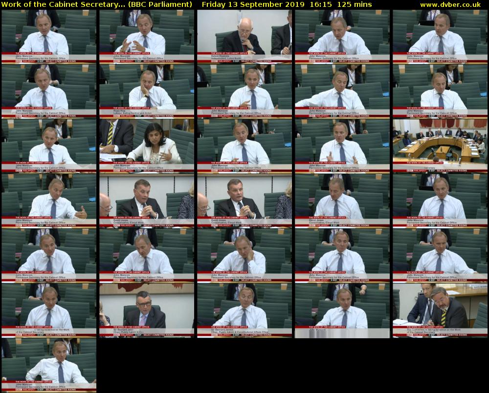 Work of the Cabinet Secretary... (BBC Parliament) Friday 13 September 2019 16:15 - 18:20
