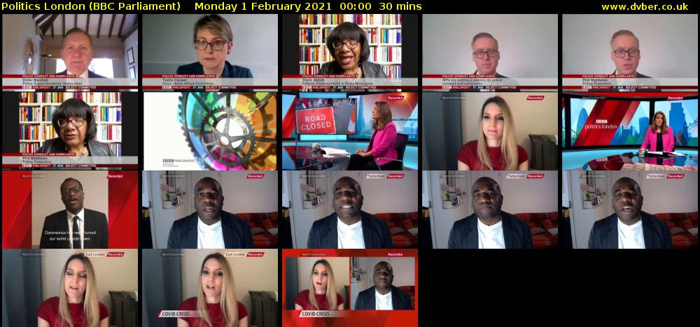 politics london (BBC Parliament) Monday 1 February 2021 00:00 - 00:30