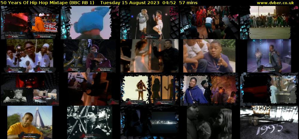50 Years Of Hip Hop Mixtape (BBC RB 1) Tuesday 15 August 2023 04:52 - 05:49