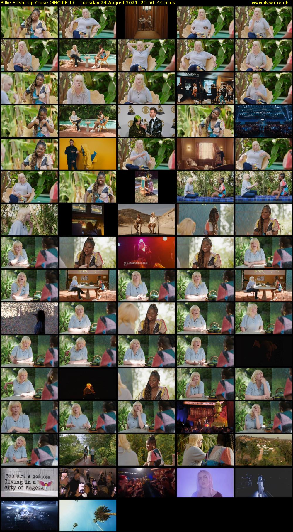 Billie Eilish: Up Close (BBC RB 1) Tuesday 24 August 2021 21:50 - 22:34