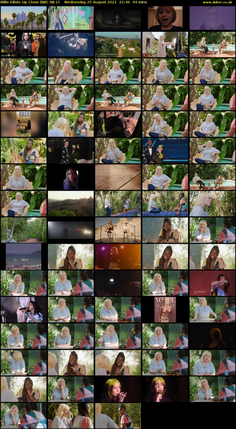 Billie Eilish: Up Close (BBC RB 1) Wednesday 25 August 2021 21:46 - 22:30