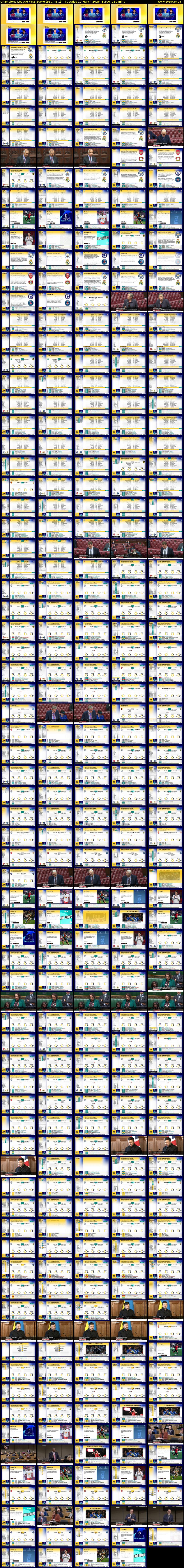 Champions League Final Score (BBC RB 1) Tuesday 17 March 2026 19:00 - 22:30