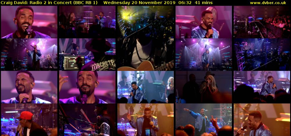 Craig David: Radio 2 in Concert (BBC RB 1) Wednesday 20 November 2019 06:32 - 07:13