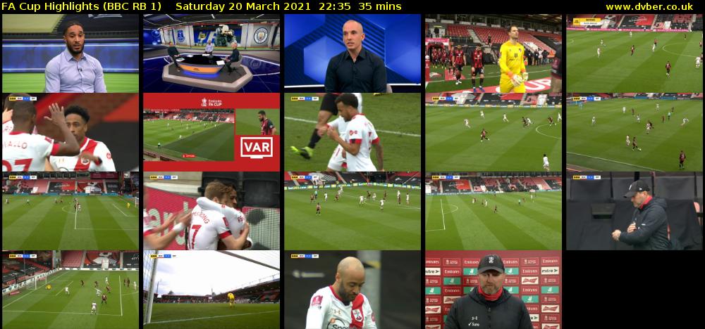 FA Cup Highlights (BBC RB 1) Saturday 20 March 2021 22:35 - 23:10