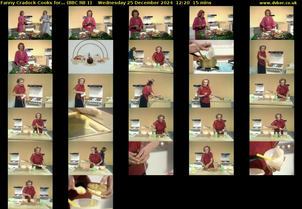 Fanny Cradock Cooks for... (BBC RB 1) Wednesday 25 December 2024 12:20 - 12:35