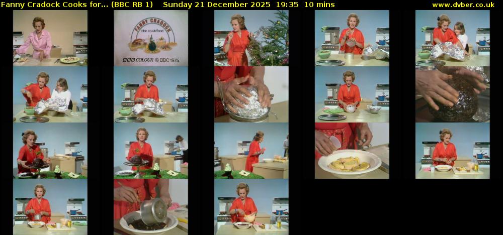 Fanny Cradock Cooks for... (BBC RB 1) Sunday 21 December 2025 19:35 - 19:45