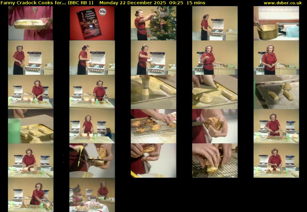 Fanny Cradock Cooks for... (BBC RB 1) Monday 22 December 2025 09:25 - 09:40
