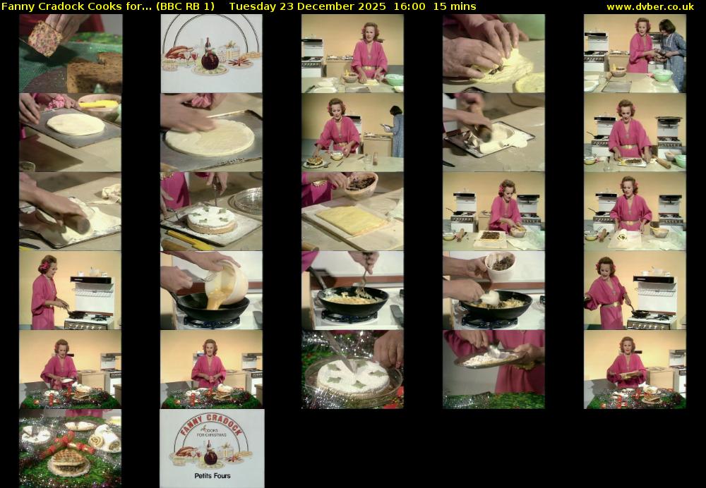 Fanny Cradock Cooks for... (BBC RB 1) Tuesday 23 December 2025 16:00 - 16:15