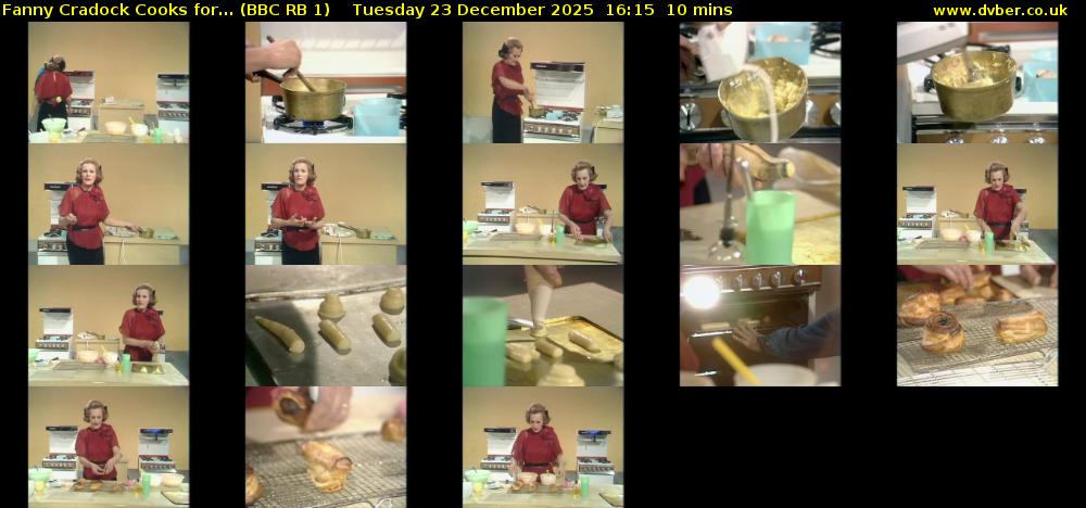 Fanny Cradock Cooks for... (BBC RB 1) Tuesday 23 December 2025 16:15 - 16:25
