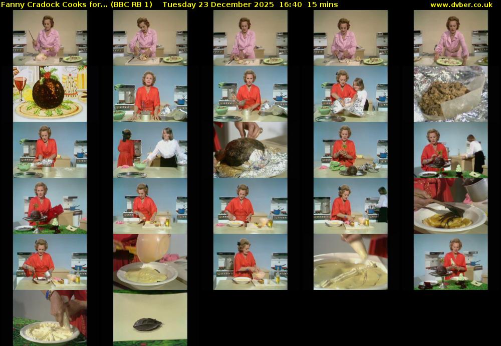 Fanny Cradock Cooks for... (BBC RB 1) Tuesday 23 December 2025 16:40 - 16:55