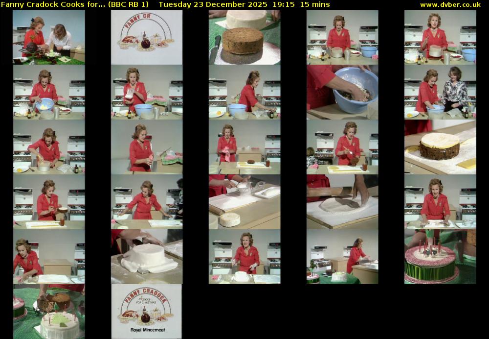 Fanny Cradock Cooks for... (BBC RB 1) Tuesday 23 December 2025 19:15 - 19:30