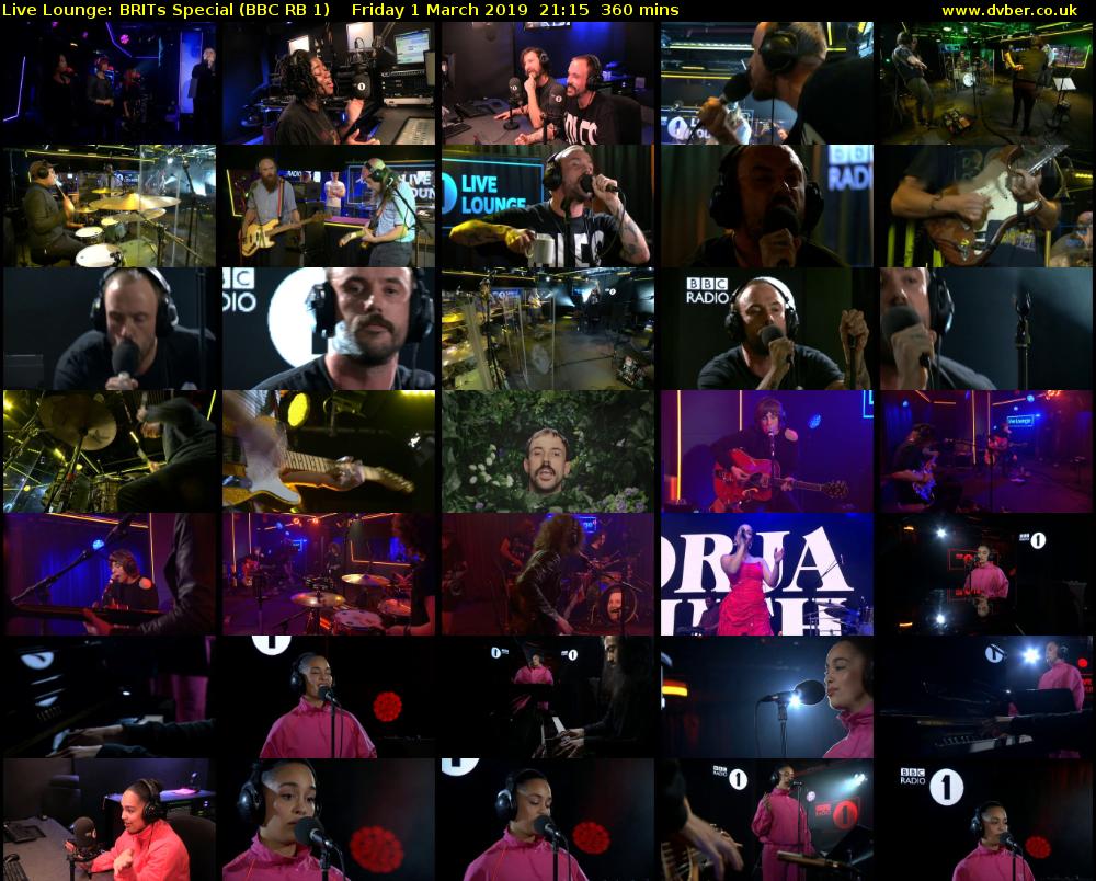 Live Lounge: BRITs Special (BBC RB 1) Friday 1 March 2019 21:15 - 03:15