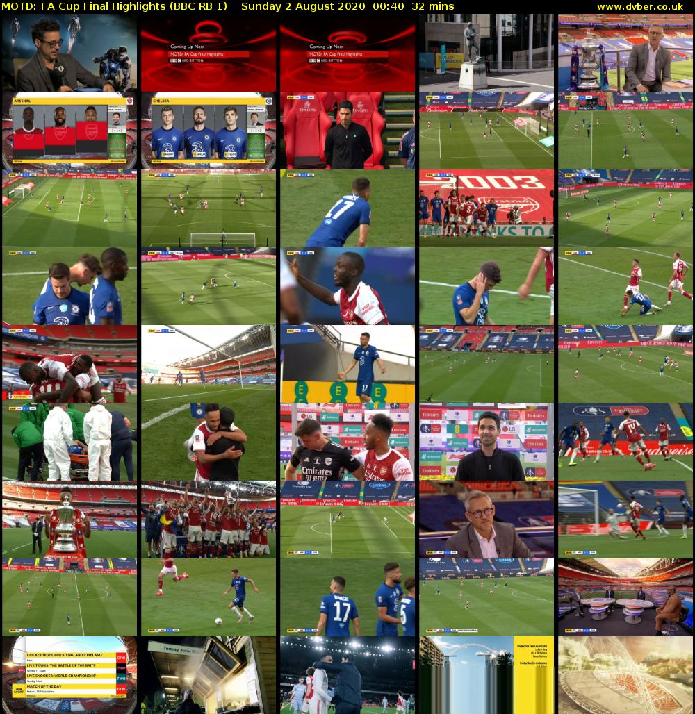 MOTD: FA Cup Final Highlights (BBC RB 1) Sunday 2 August 2020 00:40 - 01:12