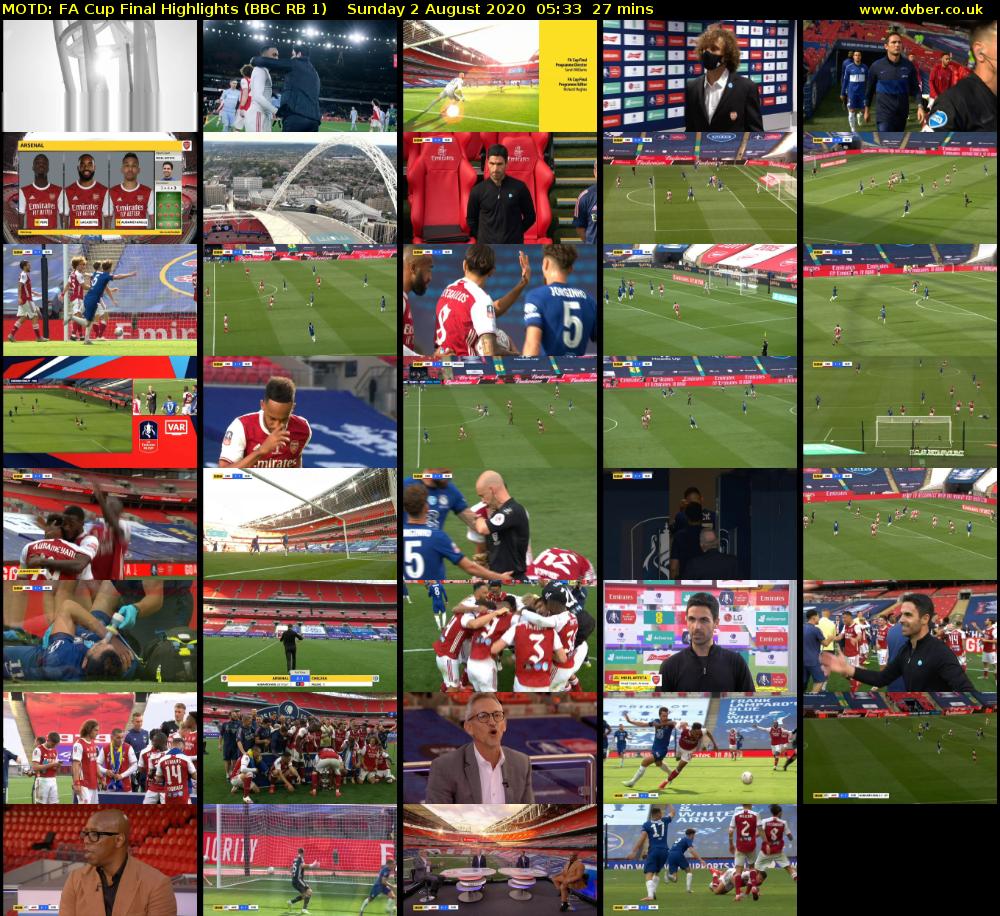 MOTD: FA Cup Final Highlights (BBC RB 1) Sunday 2 August 2020 05:33 - 06:00