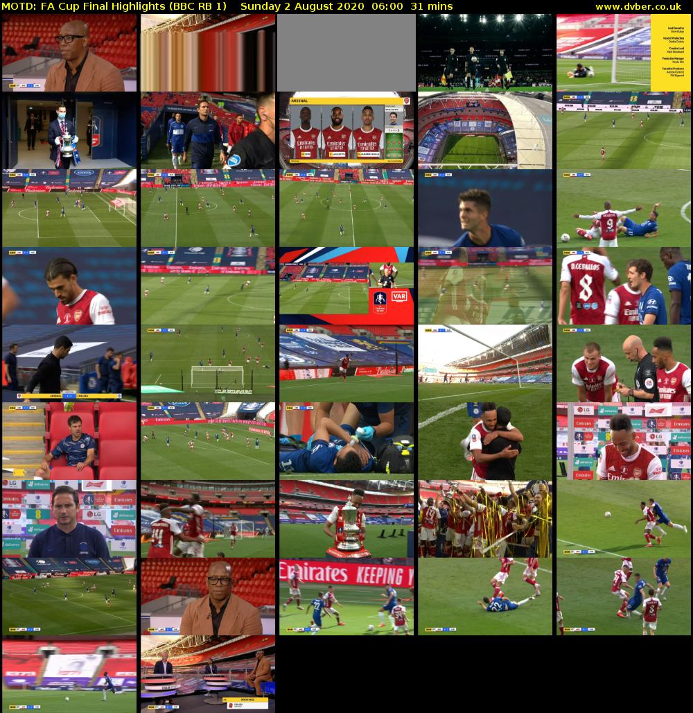 MOTD: FA Cup Final Highlights (BBC RB 1) Sunday 2 August 2020 06:00 - 06:31