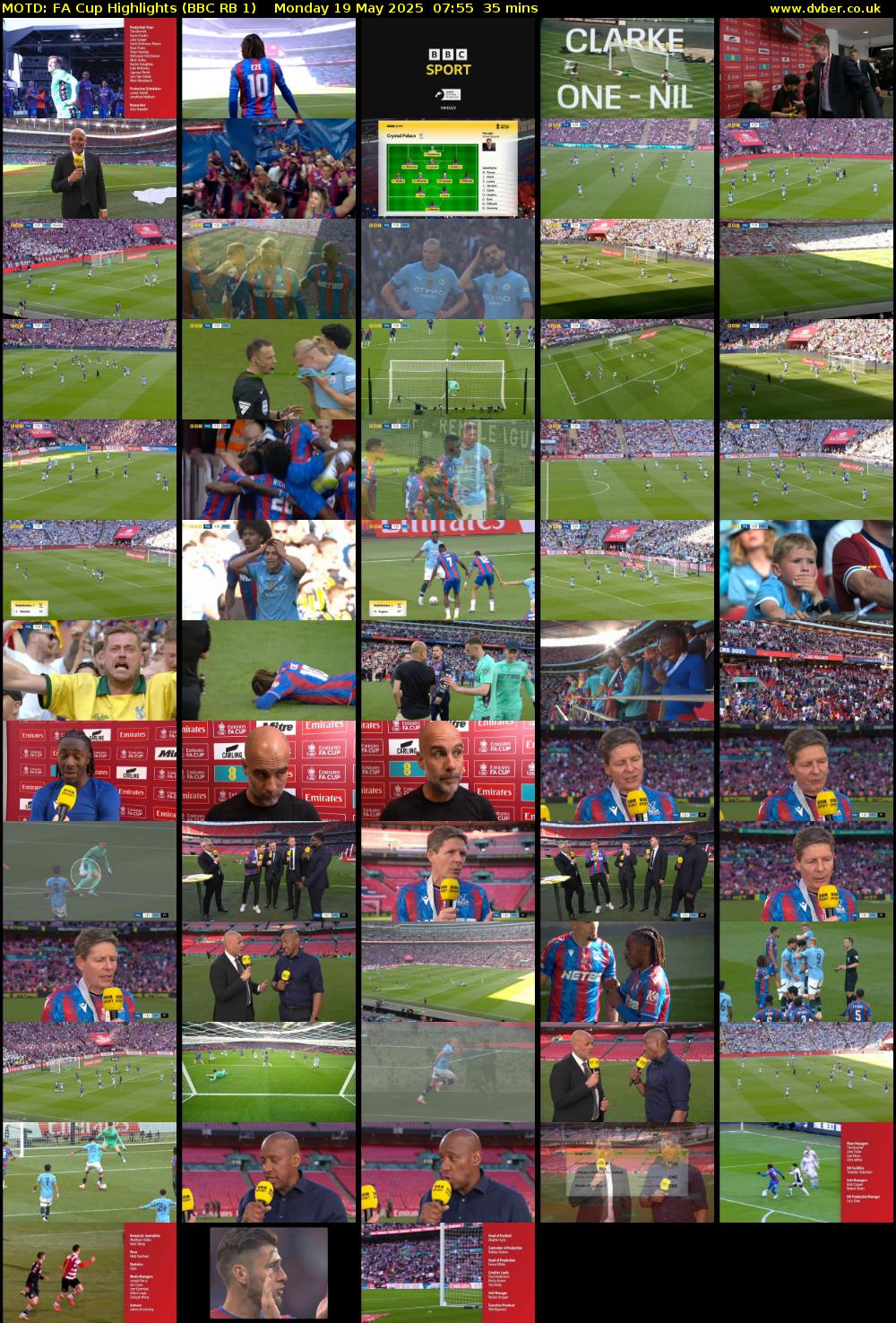MOTD: FA Cup Highlights (BBC RB 1) Monday 19 May 2025 07:55 - 08:30