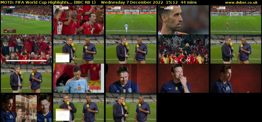 MOTD: FIFA World Cup Highlights... (BBC RB 1) Wednesday 7 December 2022 15:12 - 15:56