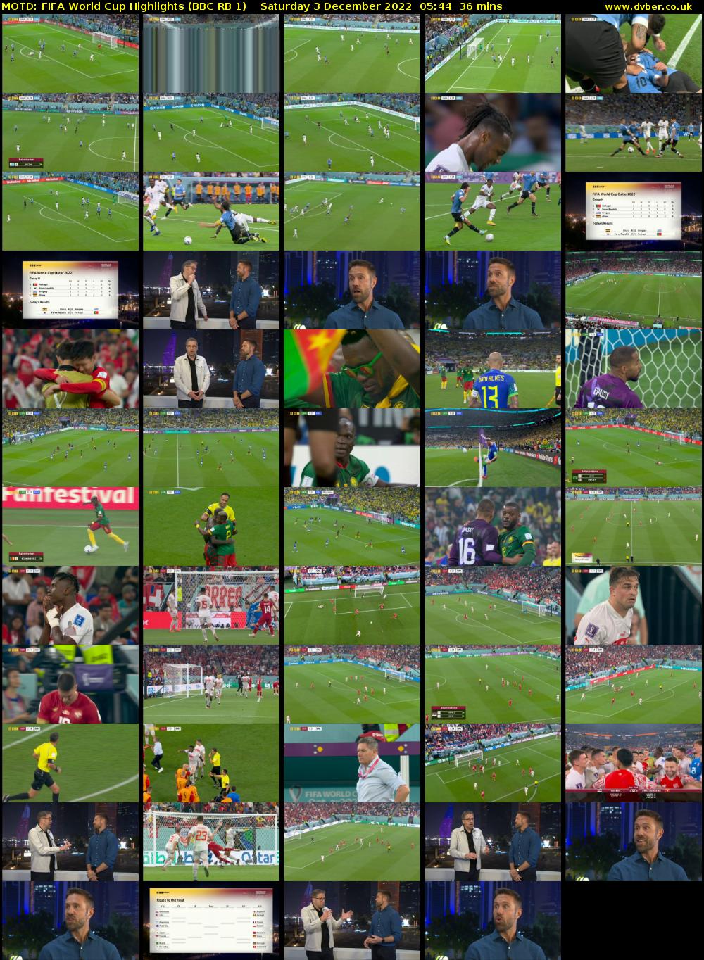 MOTD: Fifa World Cup Highlights (BBC RB 1) Saturday 3 December 2022 05:44 - 06:20