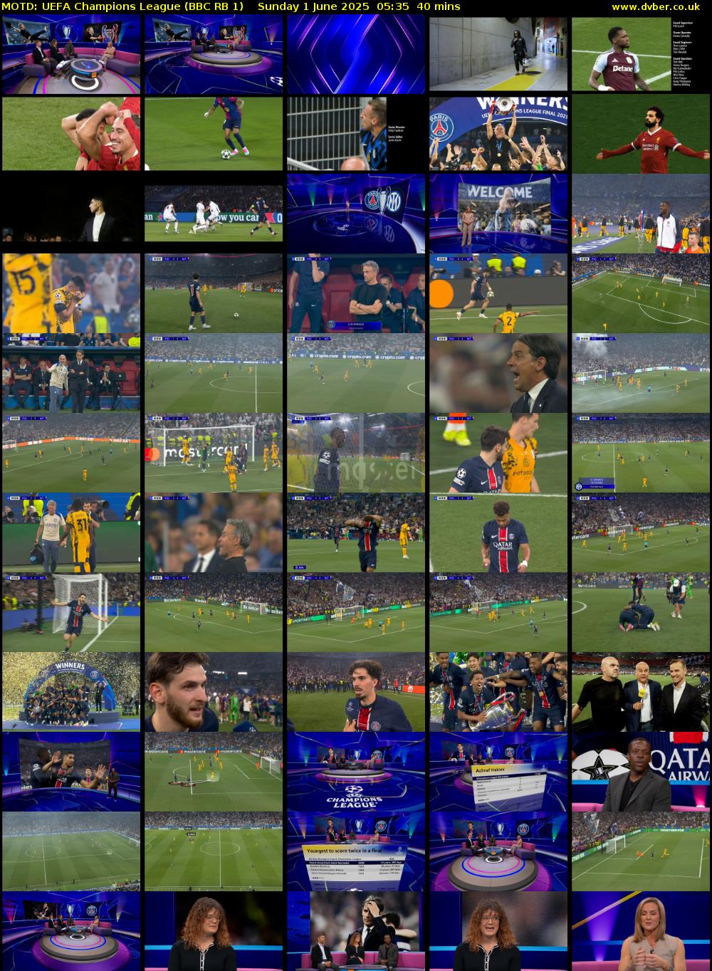MOTD: UEFA Champions League (BBC RB 1) Sunday 1 June 2025 05:35 - 06:15