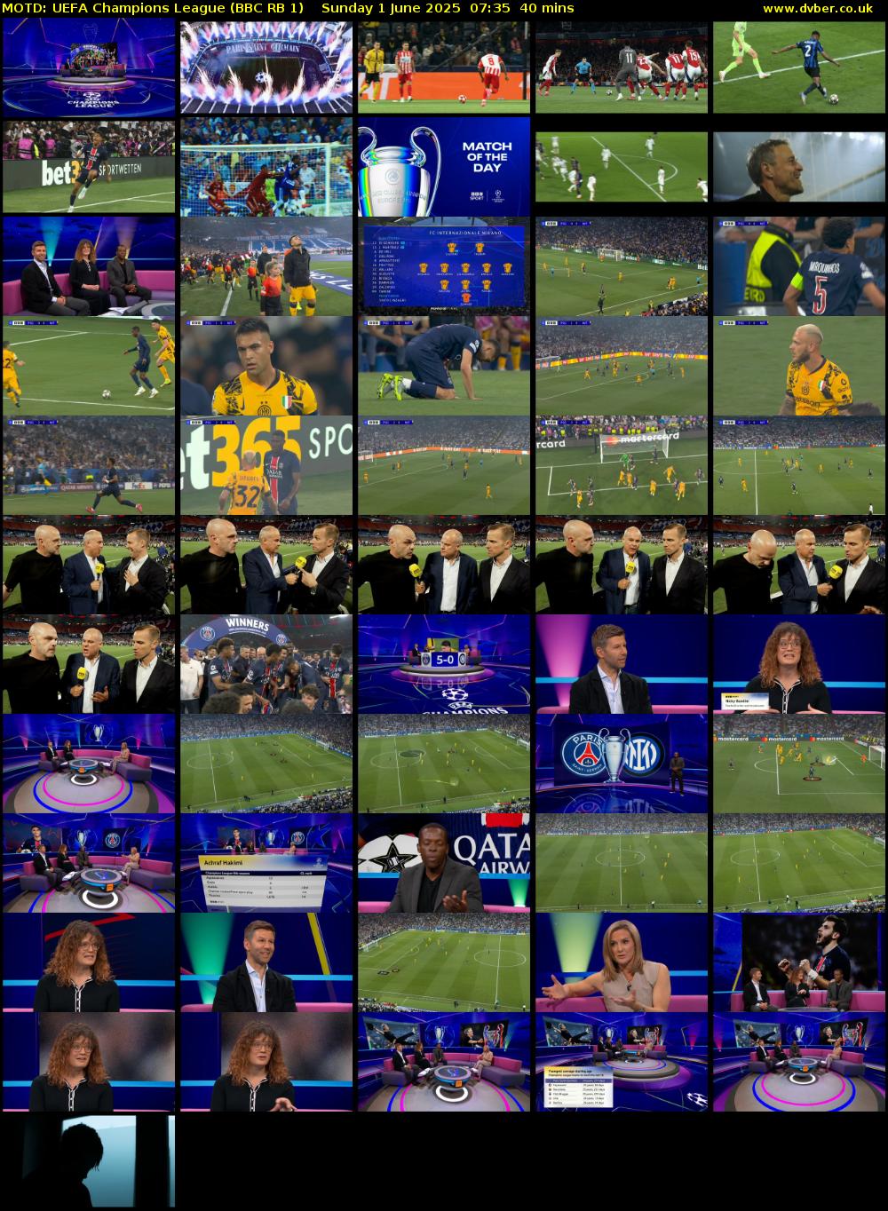 MOTD: UEFA Champions League (BBC RB 1) Sunday 1 June 2025 07:35 - 08:15