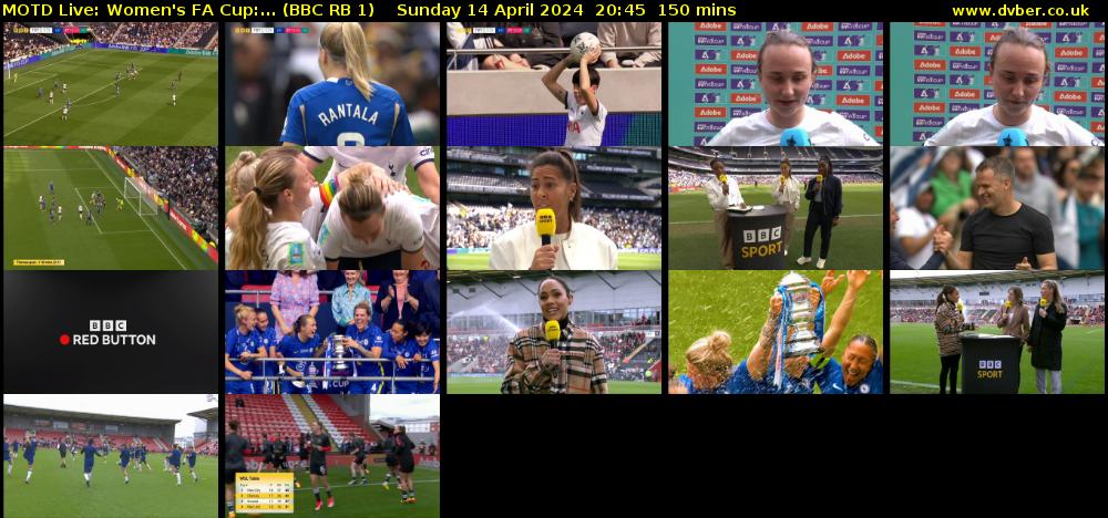 MOTD Live: Women's FA Cup:... (BBC RB 1) Sunday 14 April 2024 20:45 - 23:15