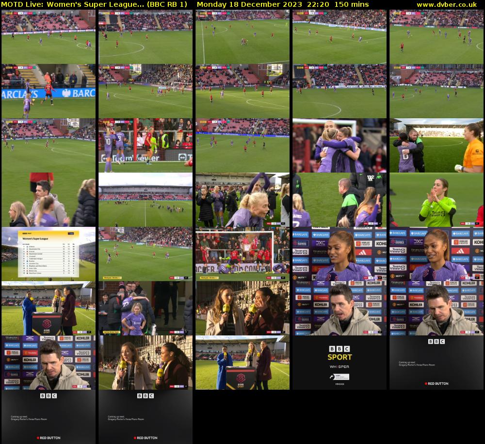 MOTD Live: Women's Super League... (BBC RB 1) Monday 18 December 2023 22:20 - 00:50