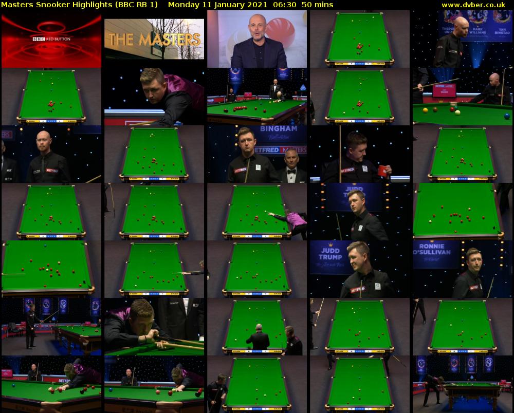 Masters Snooker Highlights (BBC RB 1) Monday 11 January 2021 06:30 - 07:20