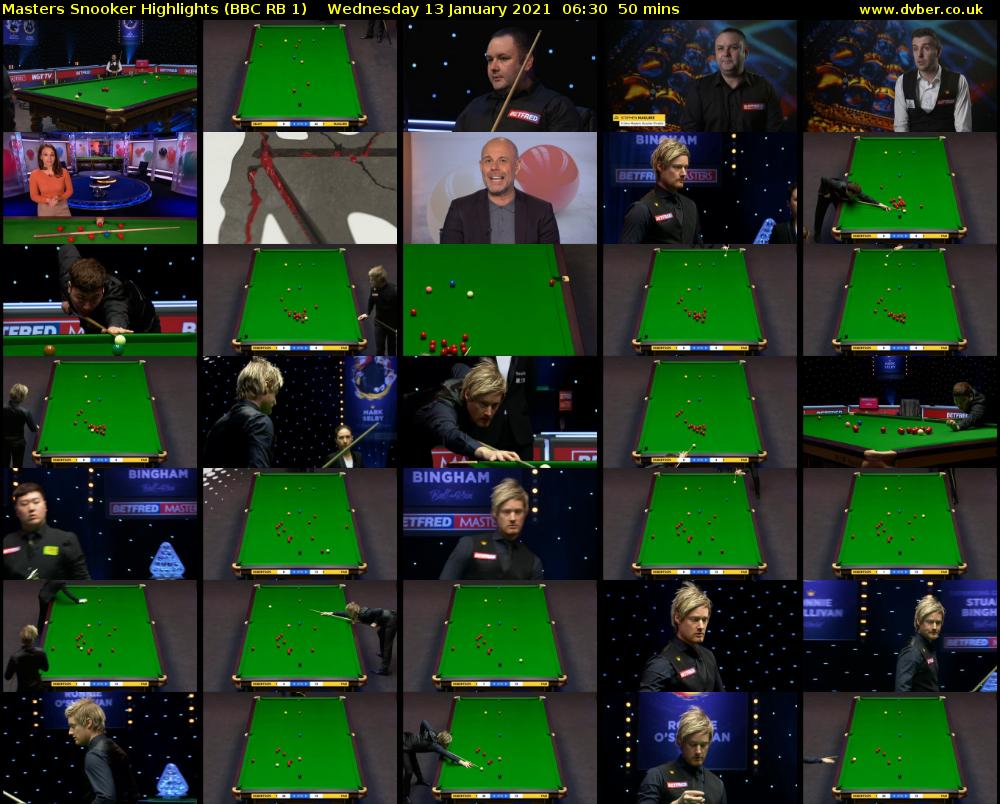 Masters Snooker Highlights (BBC RB 1) Wednesday 13 January 2021 06:30 - 07:20