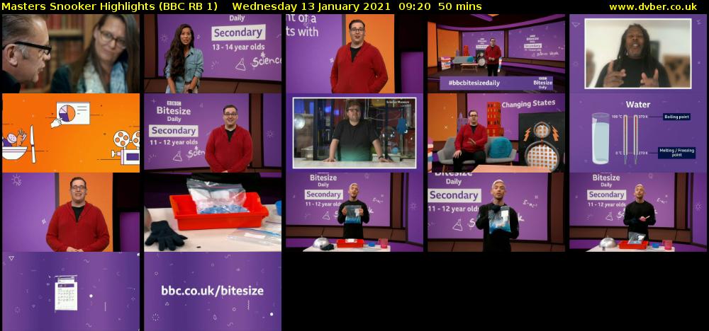 Masters Snooker Highlights (BBC RB 1) Wednesday 13 January 2021 09:20 - 10:10