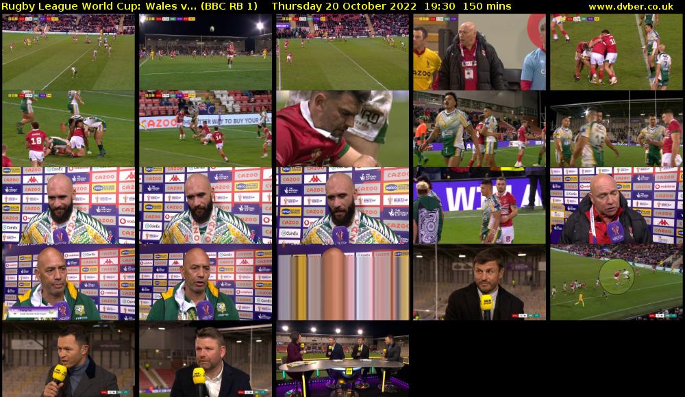 Rugby League World Cup: Wales v... (BBC RB 1) Thursday 20 October 2022 19:30 - 22:00